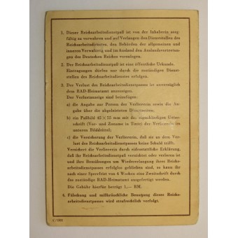 Паспорт РАД. Reichsarbeitsdienst-Paß. Espenlaub militaria